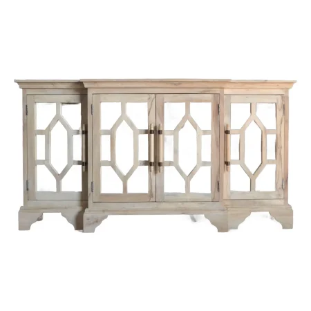 Coastal Carved Mirror Door Credenza