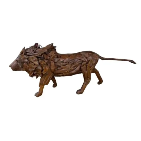 9' Life-Size Teak Walking Lion Statue – Safari Yard Decor