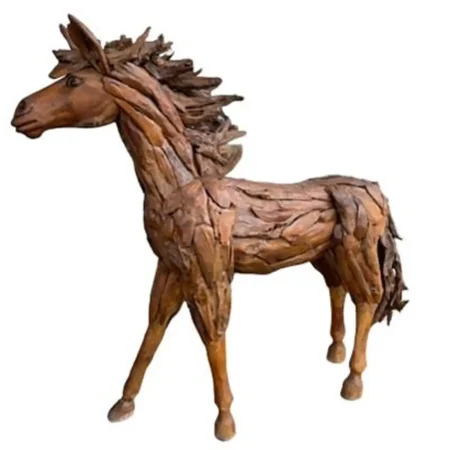 8' Teak Standing Horse Statue – Life-Size Garden Decor
