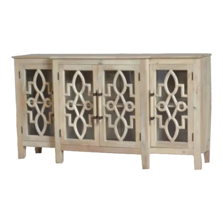 Coastal Carved Glass Door Entryway Credenza