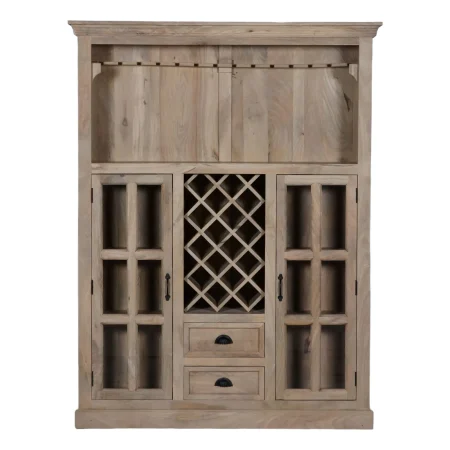 Coastal Tall Glass Door Wine Rack Cabinet