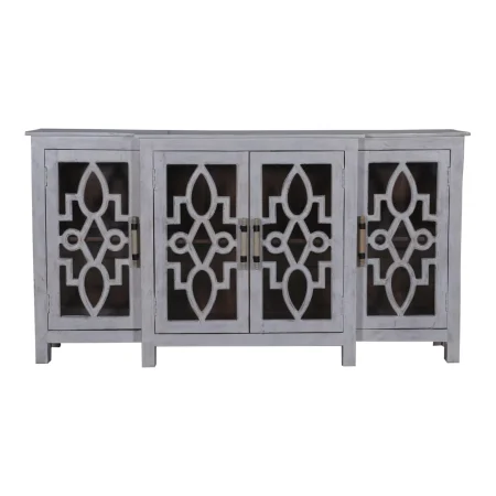 White Breakfront Glass Door Credenza
