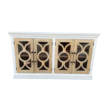 Contemporary White & Natural Wood Glass Door Buffet
