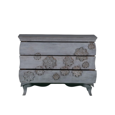 French Bombay Floral Carved 3-Drawer Chest