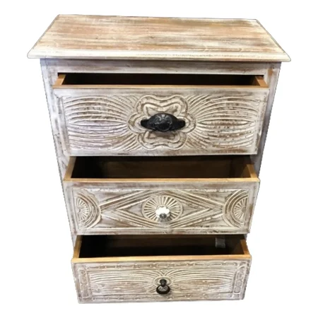 Coastal Boho 3-Drawer Carved Nightstand