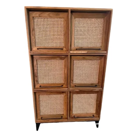 Coastal Boho Tall Teak Storage Cabinet