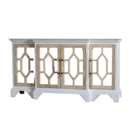 White Coastal Carved Mirror Door Credenza