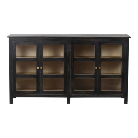 Contemporary Coastal Black Glass Door Display Cabinet