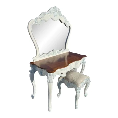 French Country Vanity With Mirror & Stool - Set of 2