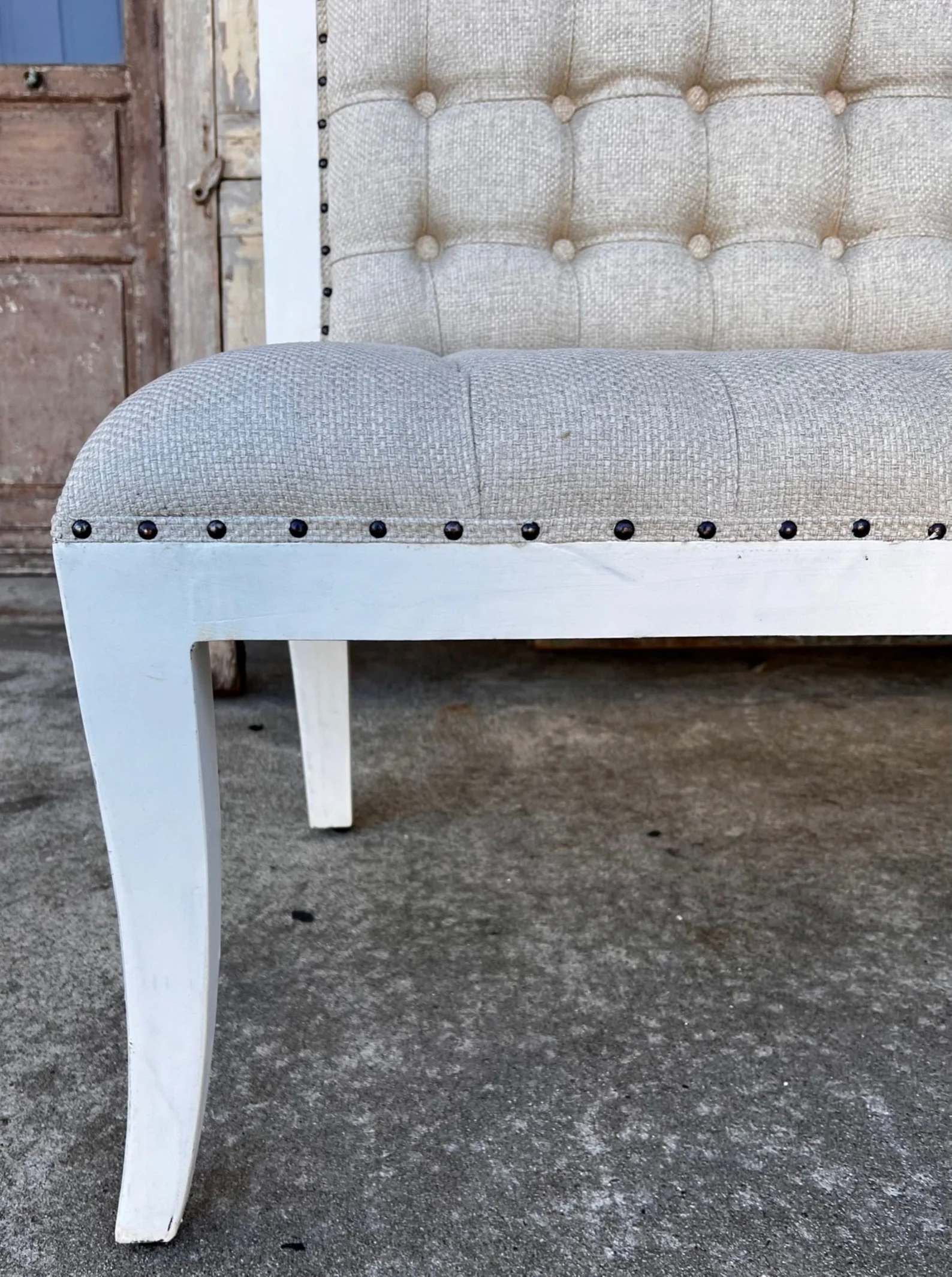 French Country High Back Tufted Settee - Image 4