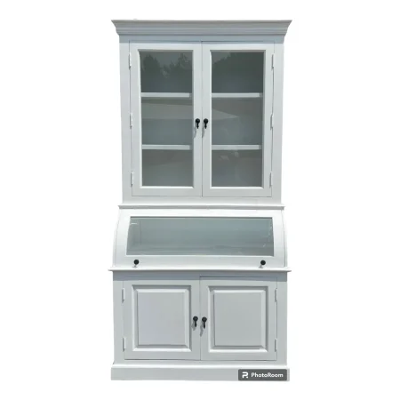 Modern Farmhouse Tall White Glass Door Kitchen Cabinet