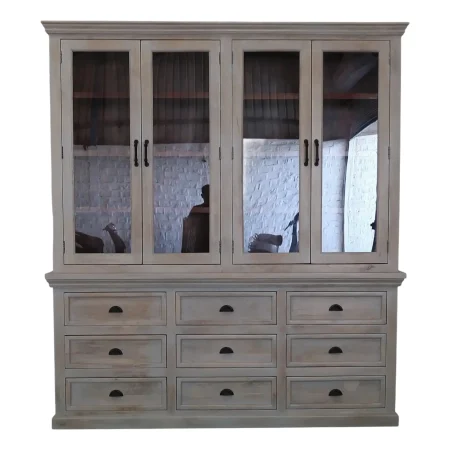 Modern Tall Double Bookcase 4 Glass Door Hutch