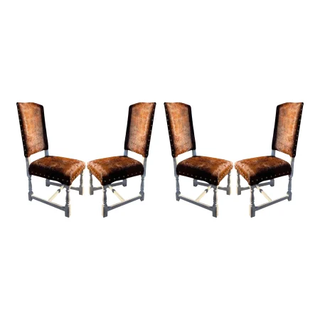 Set of 4 Southwestern Leather Hide Dining Chairs