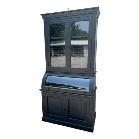 Single Roll Curved Glass Bread Pantry Hutch Black