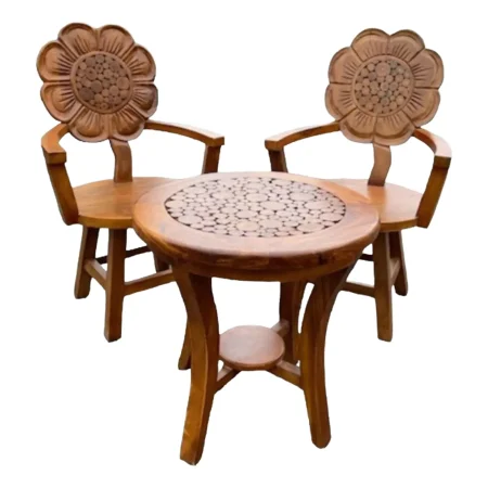 Wooden Sunflower Outdoor Garden Table & 2 Chairs