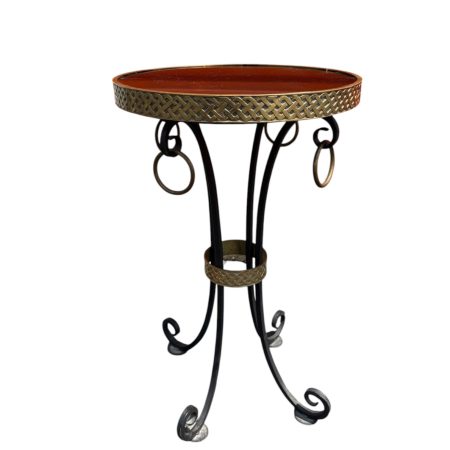 Iron + Brass Gueridon Accent Table with Black Granite Top