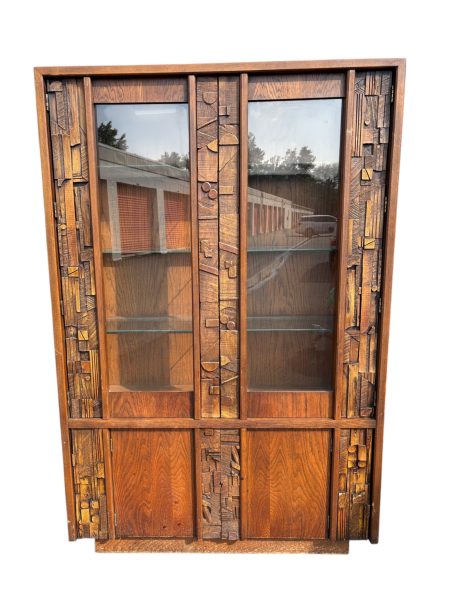 1970s Lane Staccato Mid Century Modern Brutalist Walnut Cabinet