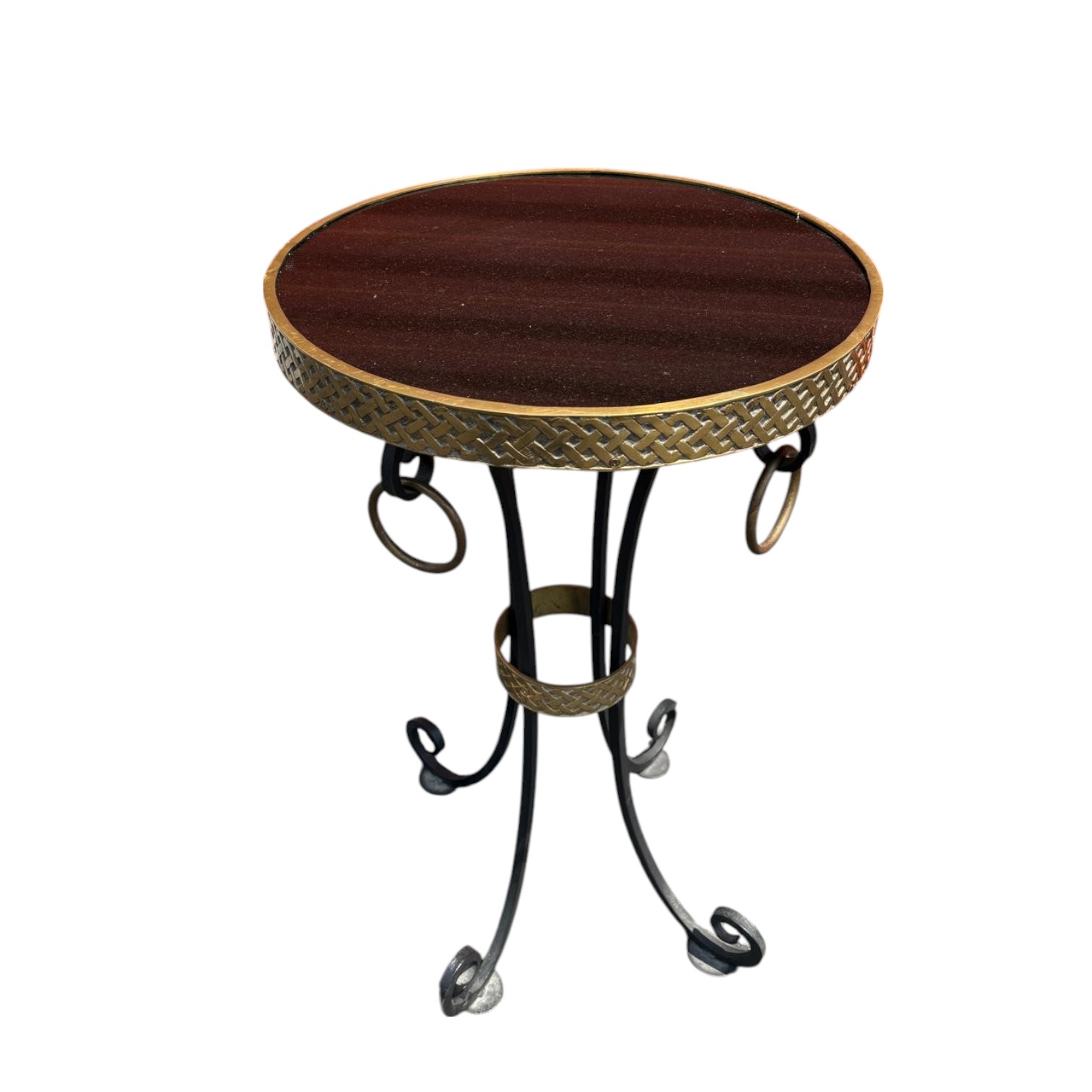 Iron + Brass Gueridon Accent Table with Black Granite Top - Image 3