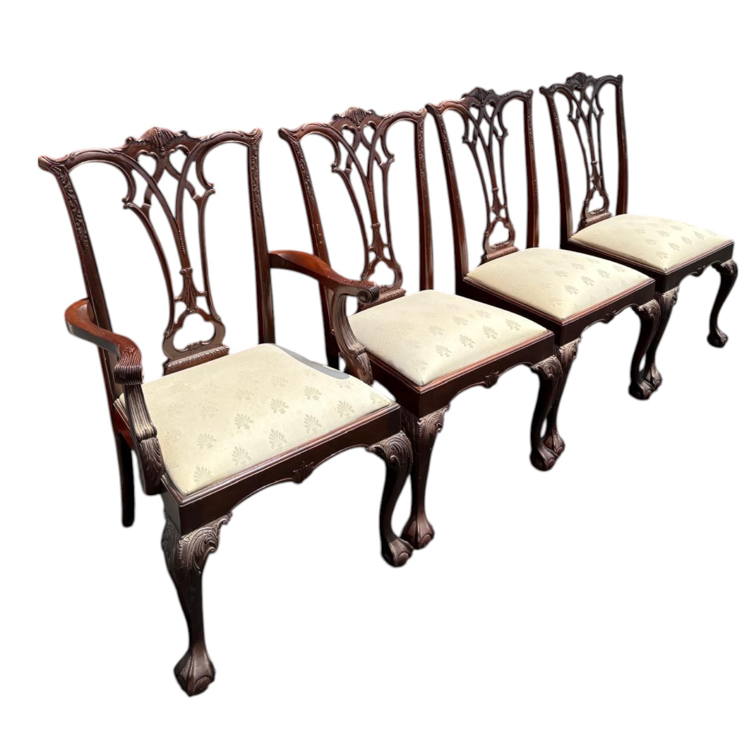 Set of 4 Chippendale Regency Style Clawfoot Dining Chairs - Image 2
