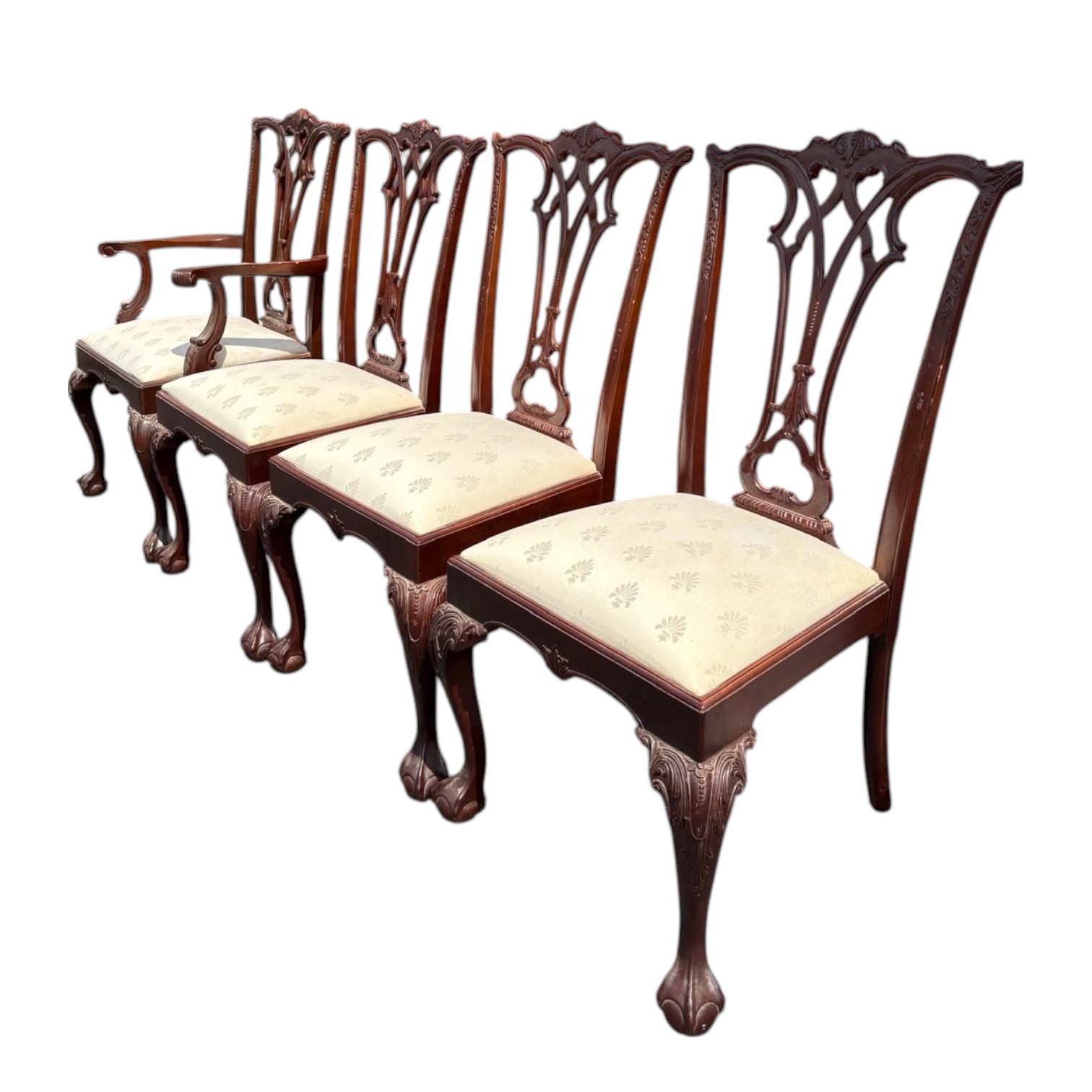 Set of 4 Chippendale Regency Style Clawfoot Dining Chairs - Image 3