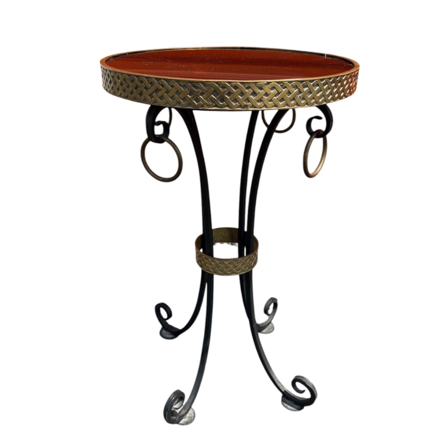 Iron + Brass Gueridon Accent Table with Black Granite Top - Image 2