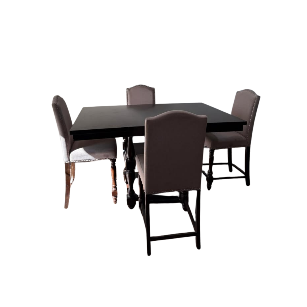 Counter Height Dining Set - Solid Wood Table with 4 Upholstered Chairs - Image 2