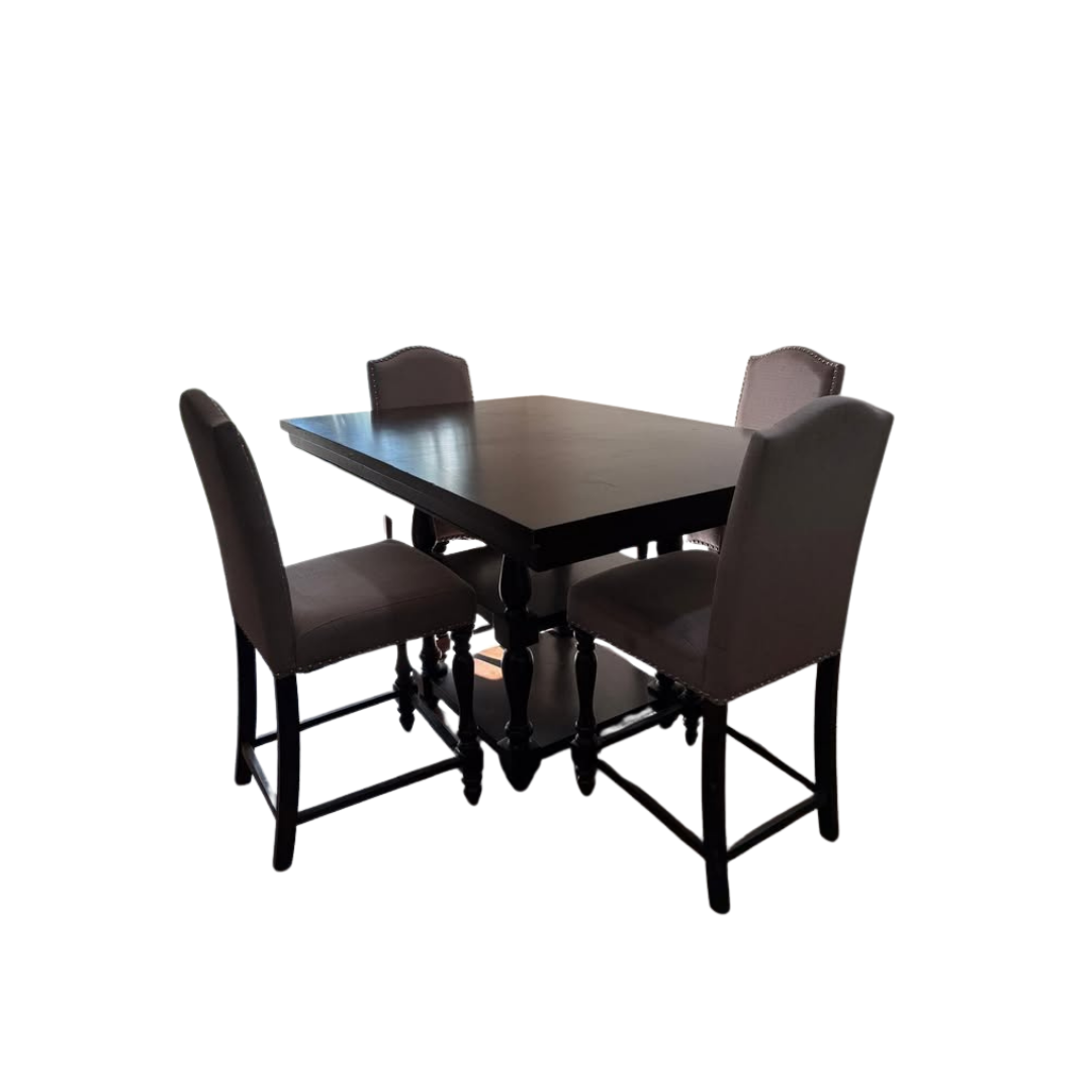 Counter Height Dining Set - Solid Wood Table with 4 Upholstered Chairs - Image 3