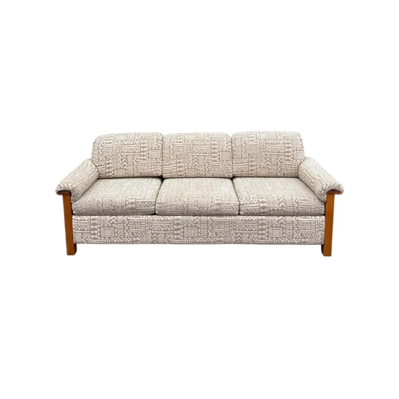 1950s Vintage Beige & Cream Sofa, Chair & Ottoman Set- 3 Pieces - Image 3