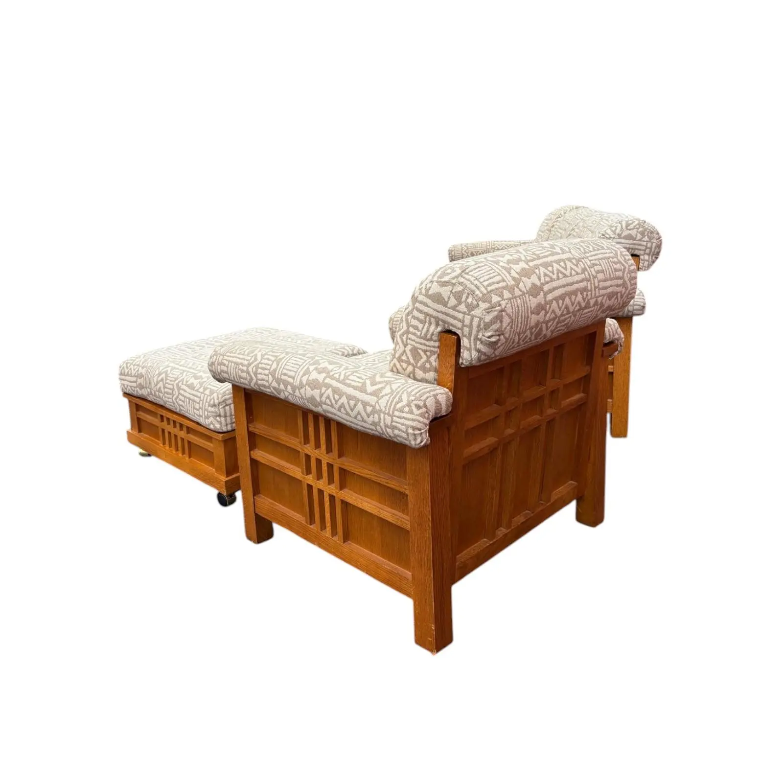 1950s Vintage Beige & Cream Sofa, Chair & Ottoman Set- 3 Pieces - Image 7