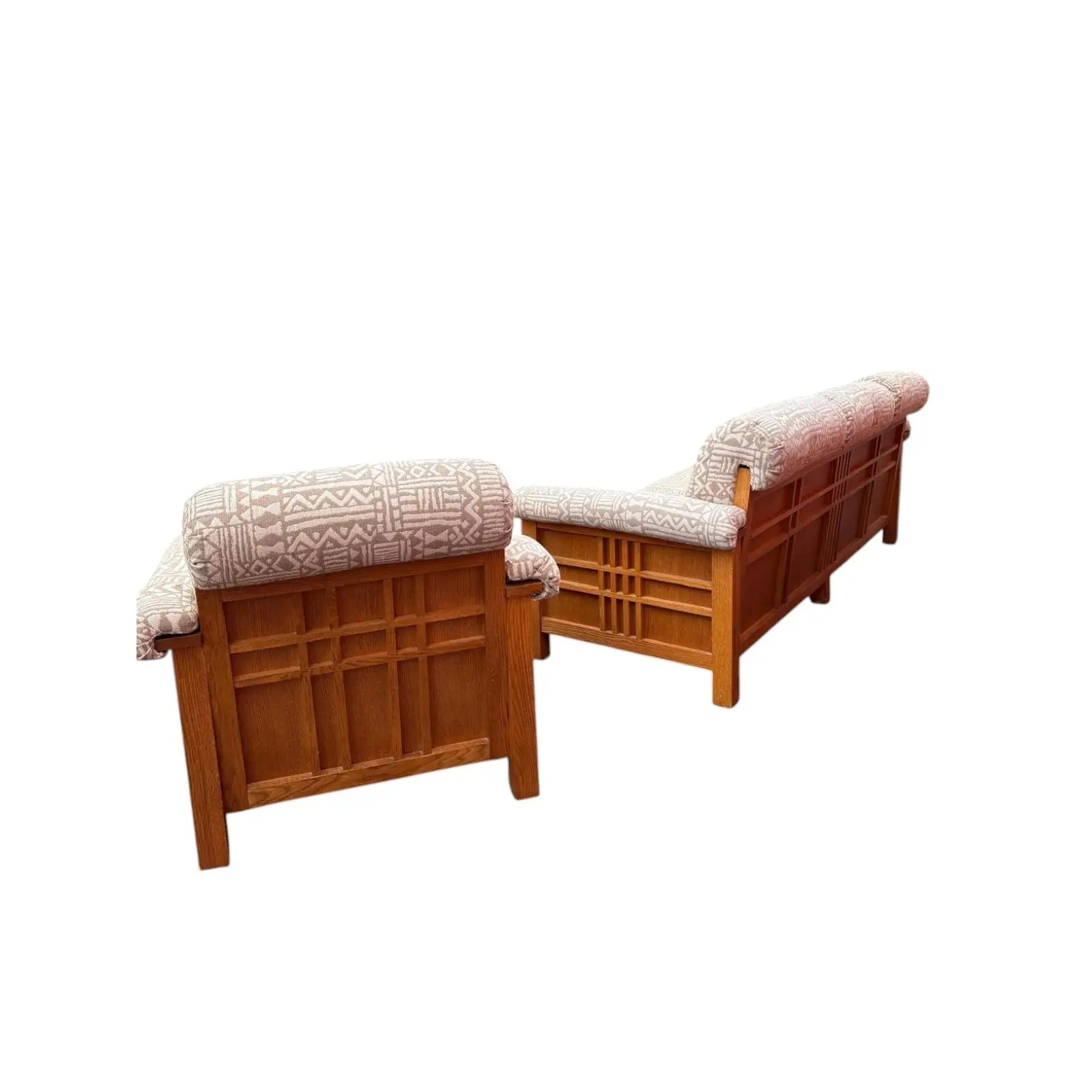 1950s Vintage Beige & Cream Sofa, Chair & Ottoman Set- 3 Pieces - Image 8