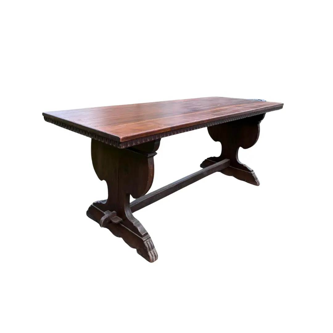 19th Century Antique Solid Wood Trestle Dining Table - Image 3