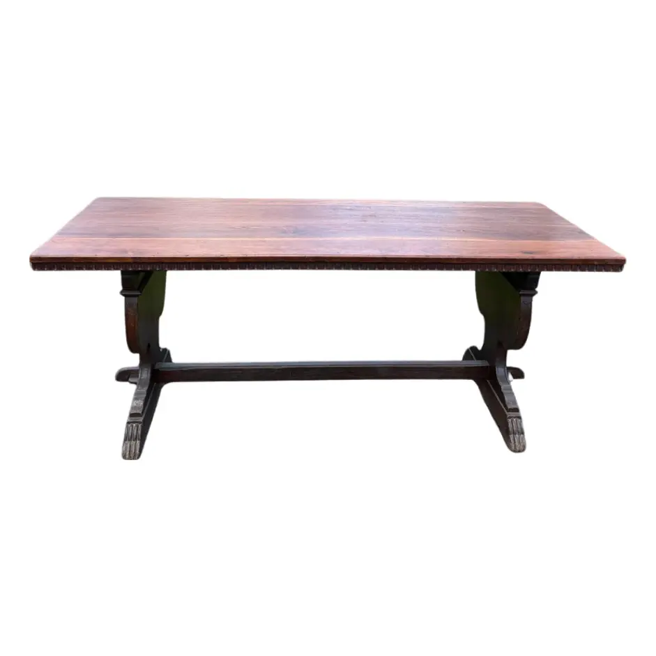 19th Century Antique Solid Wood Trestle Dining Table - Image 4