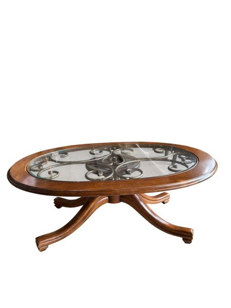 Elegant Glass Top Coffee Table with Wrought Iron Detail