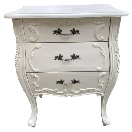 Pair of White French Bombay Louis XIV Mahogany Bedside Tables