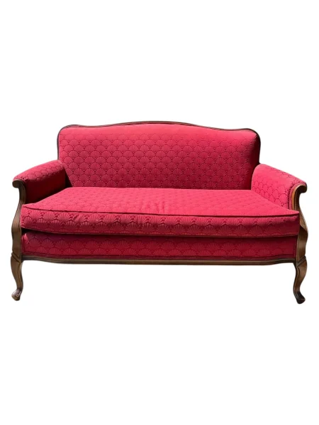 Vintage Red Upholstered Settee Elegant French-Style Design