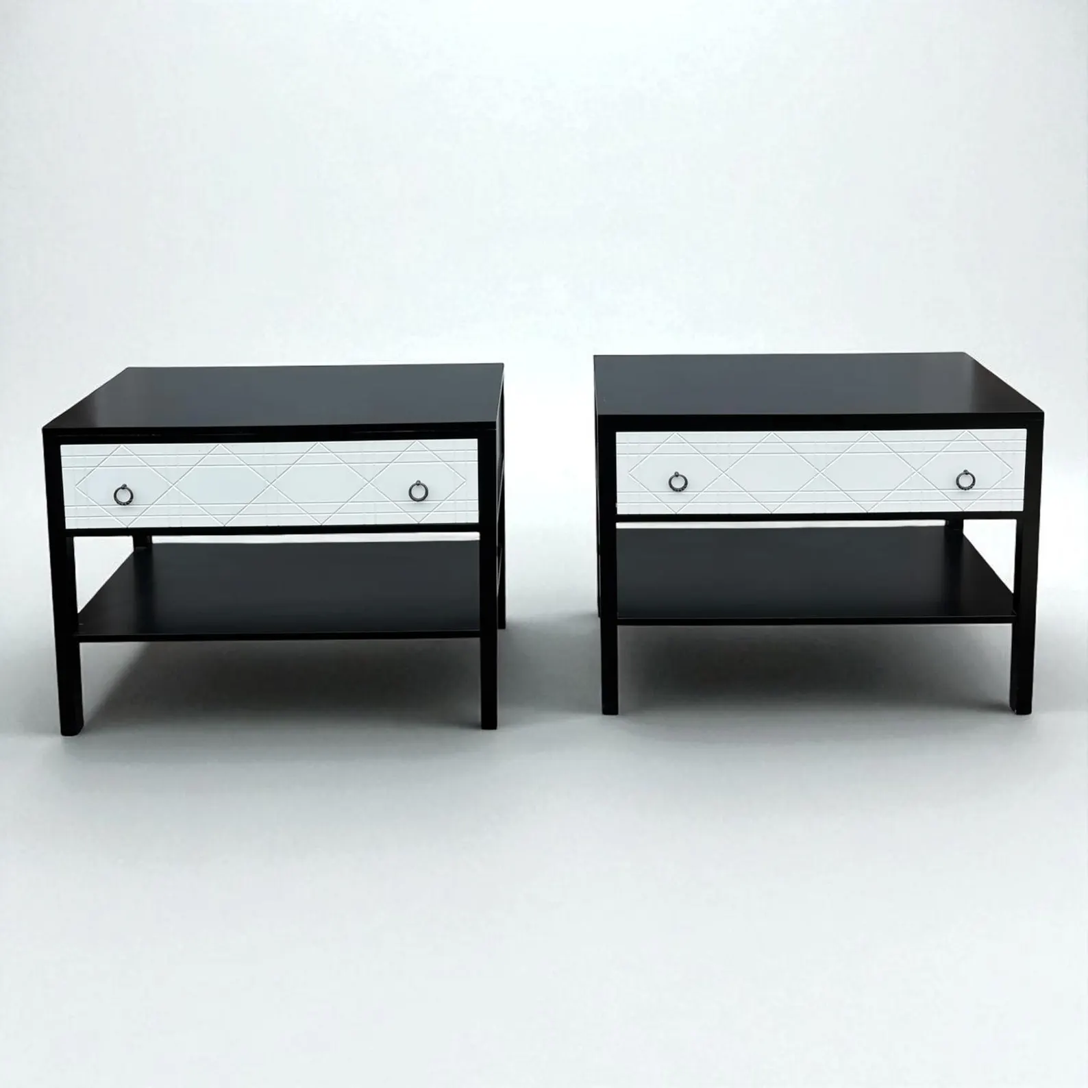 Pair of Modern Black and White Nightstands/End Tables - Image 2
