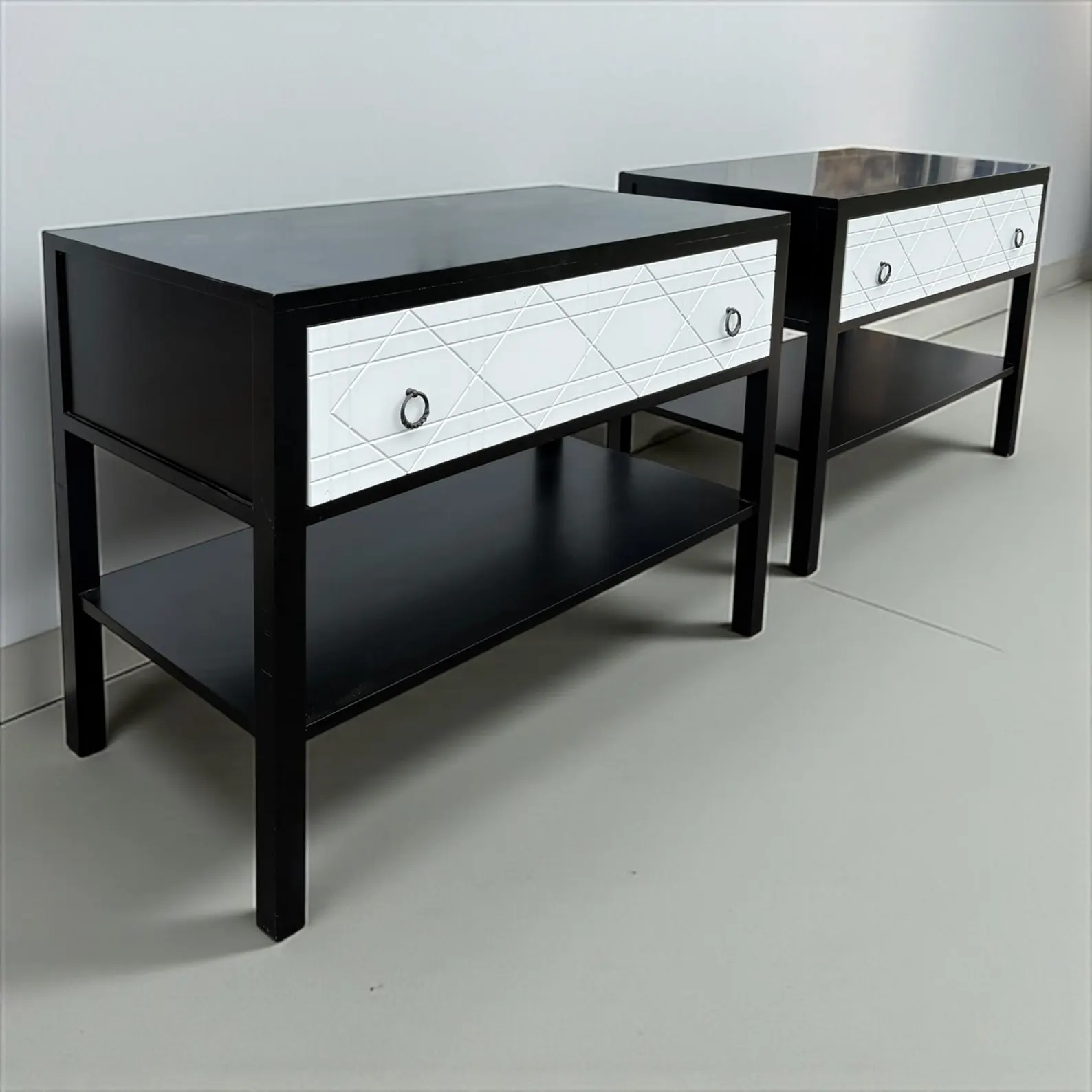 Pair of Modern Black and White Nightstands/End Tables - Image 3